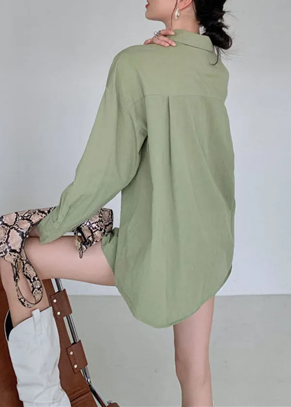 Art Army Green Wrinkled Patchwork Cotton Shirt Tops Spring LY0781