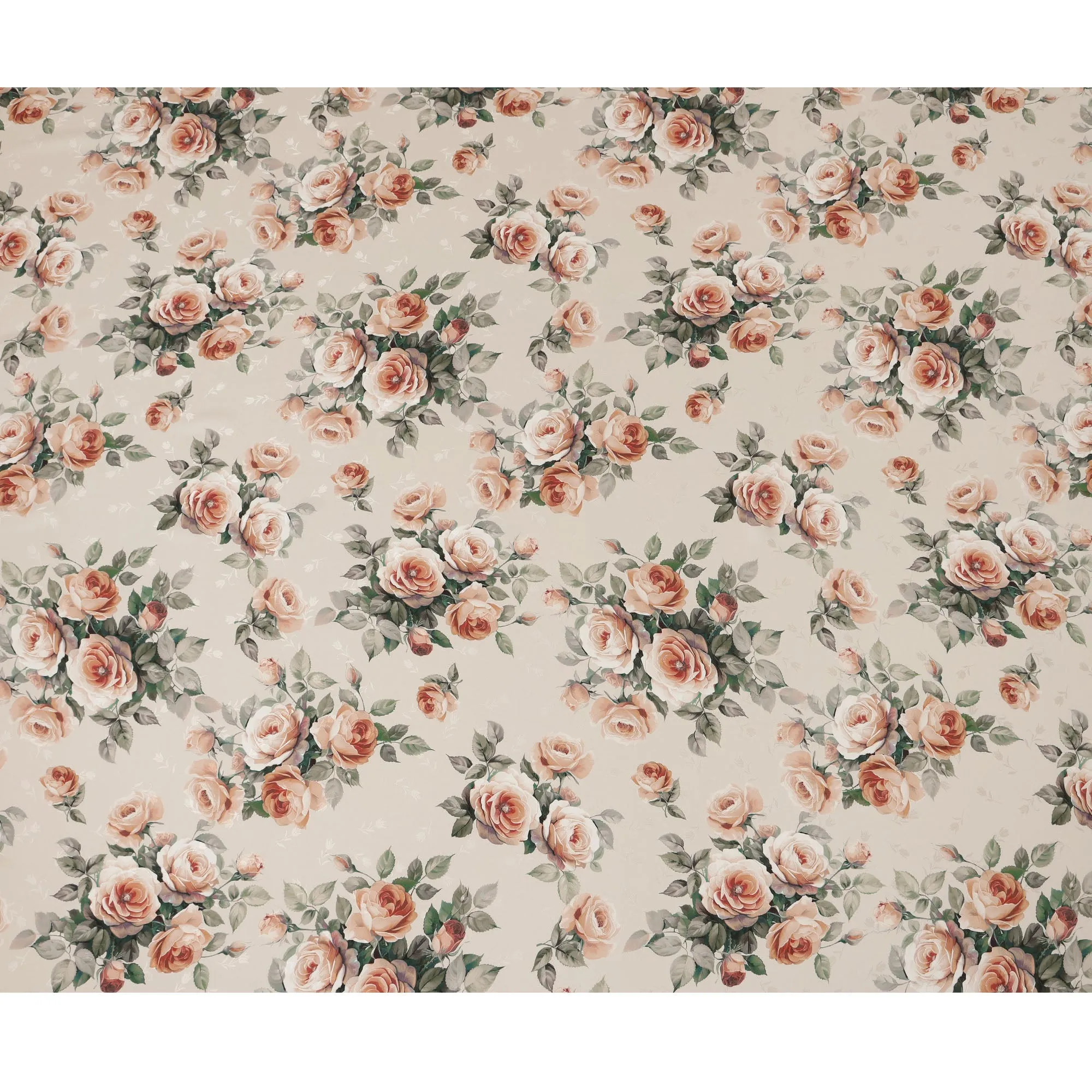 Beige Rose Floral Pure Silk Satin Fabric - 140 cm Width, Made in Italy-D20738