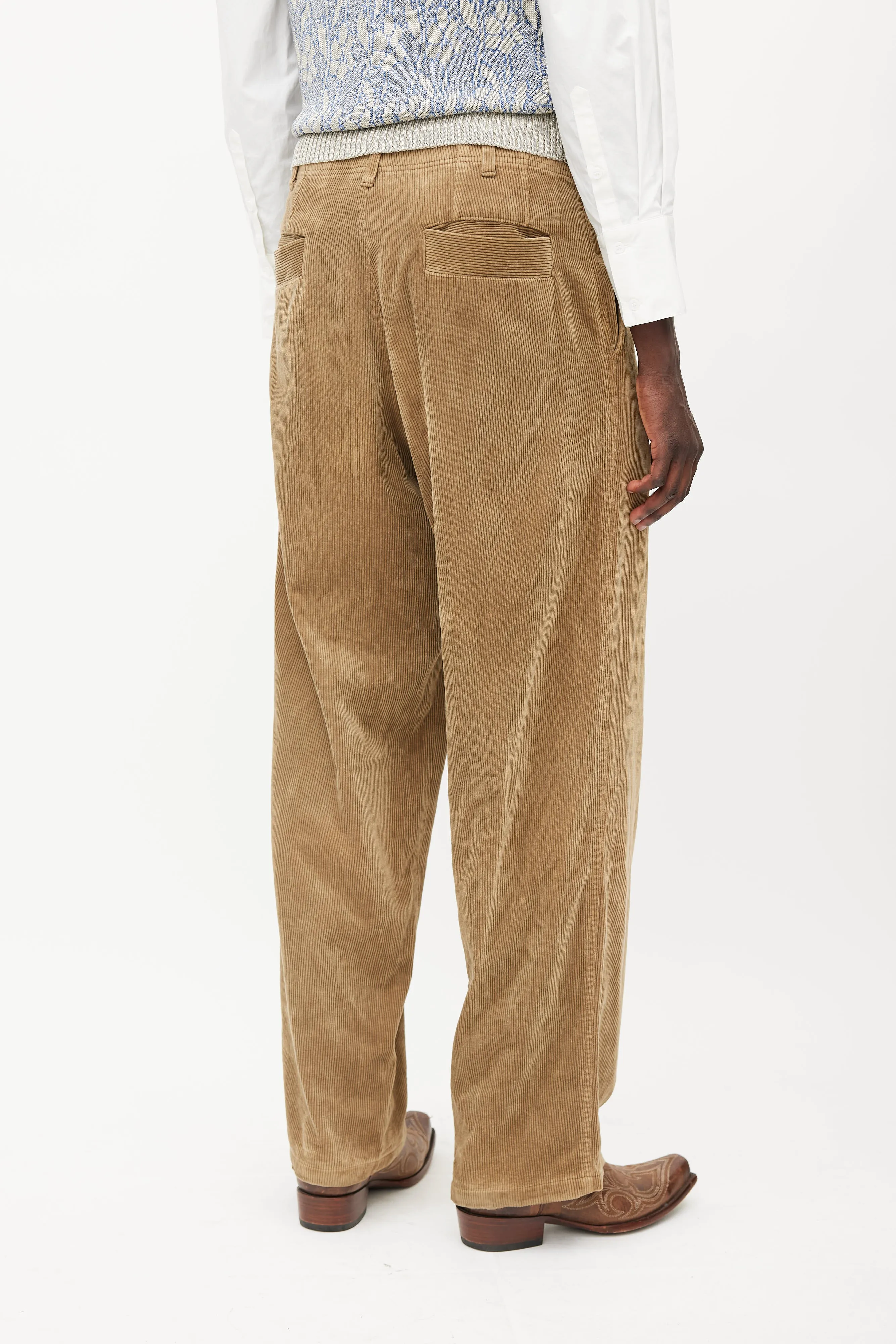 Beige Wide Leg Corduroy Trouser