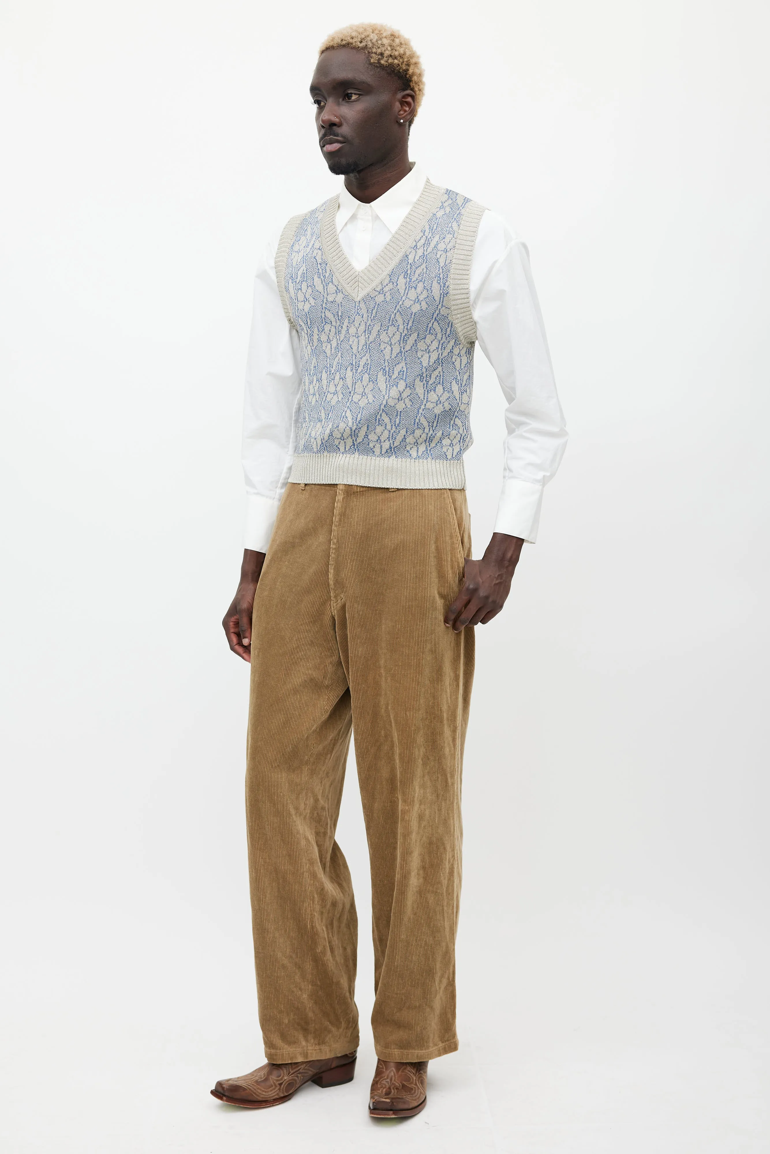 Beige Wide Leg Corduroy Trouser