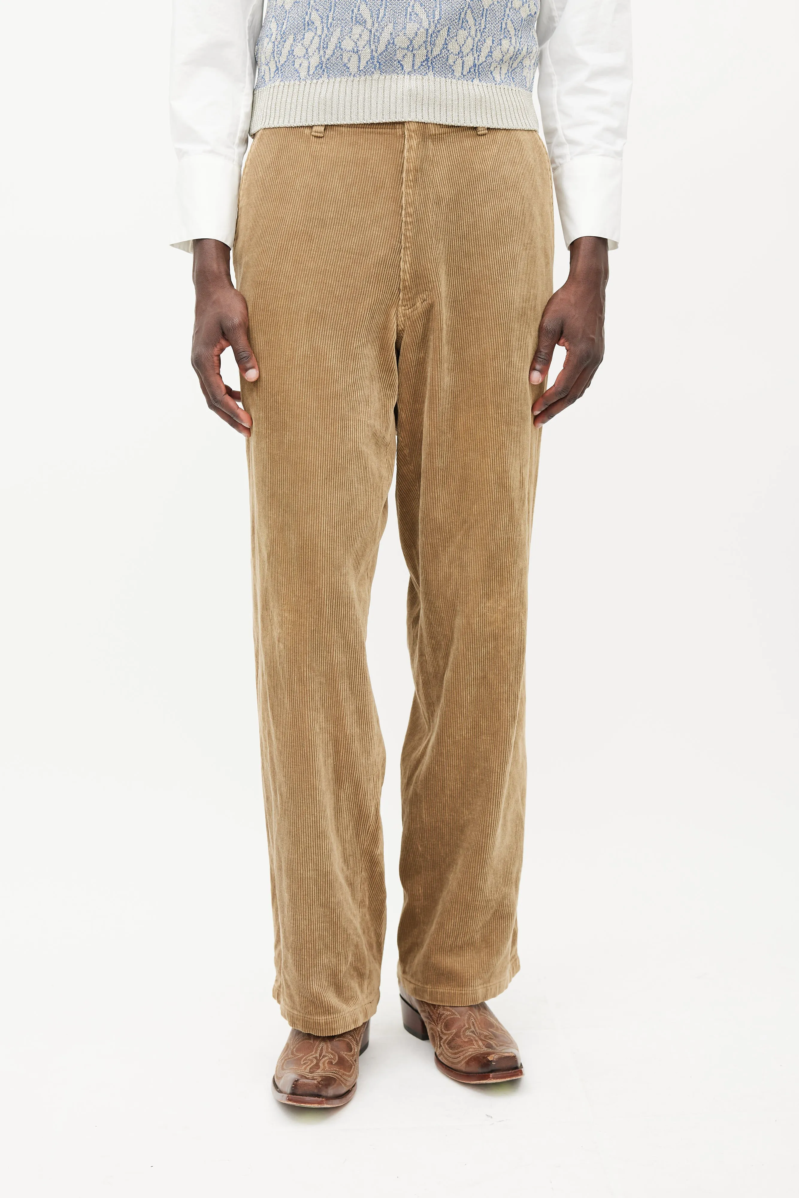 Beige Wide Leg Corduroy Trouser