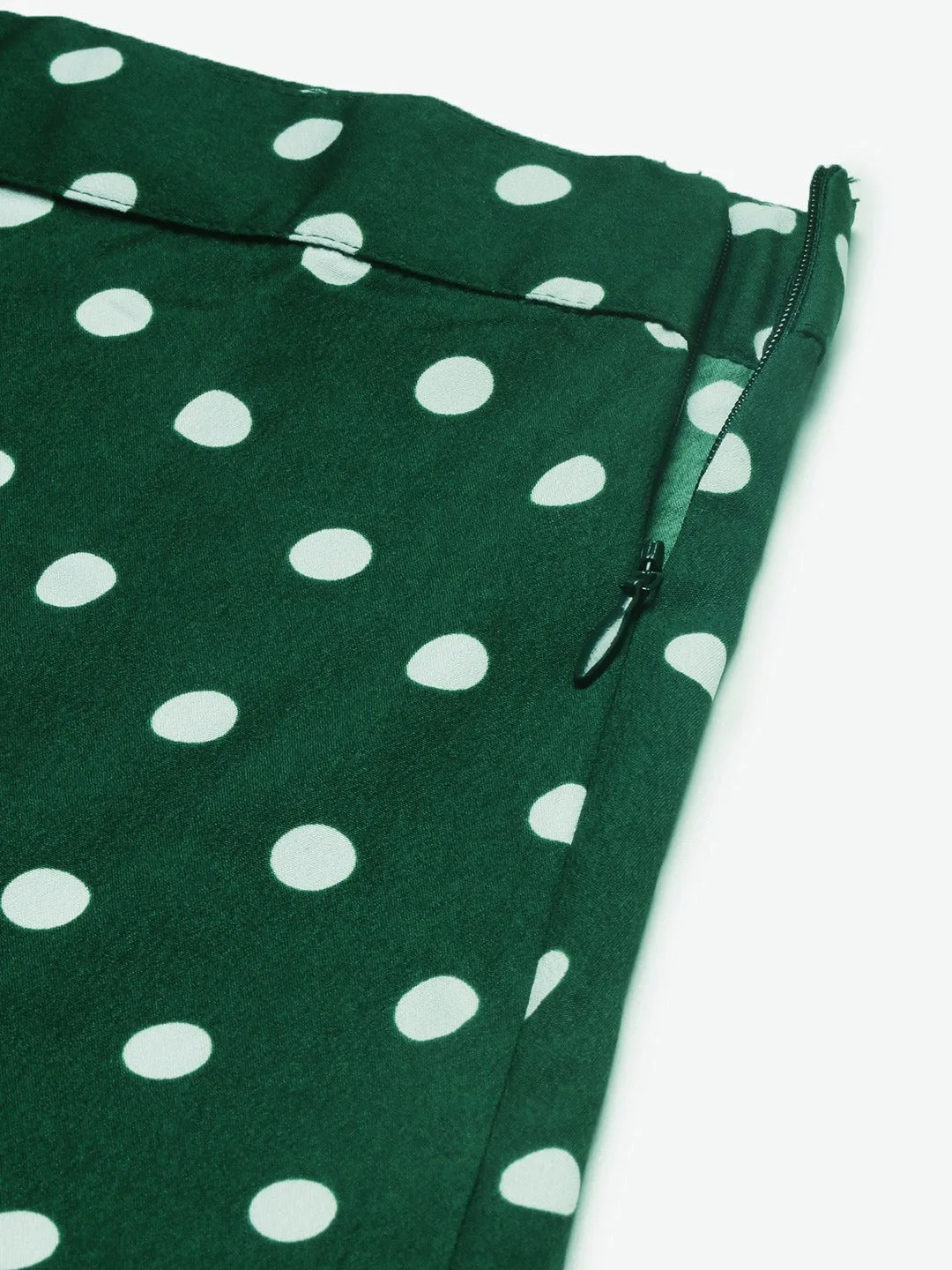 Berrylush Women Green Polka Dot Asymmetrical Hem Ruffled Skirt