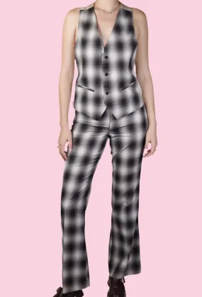 Black & White Illusion Plaid Vest & Pant Set 1970s