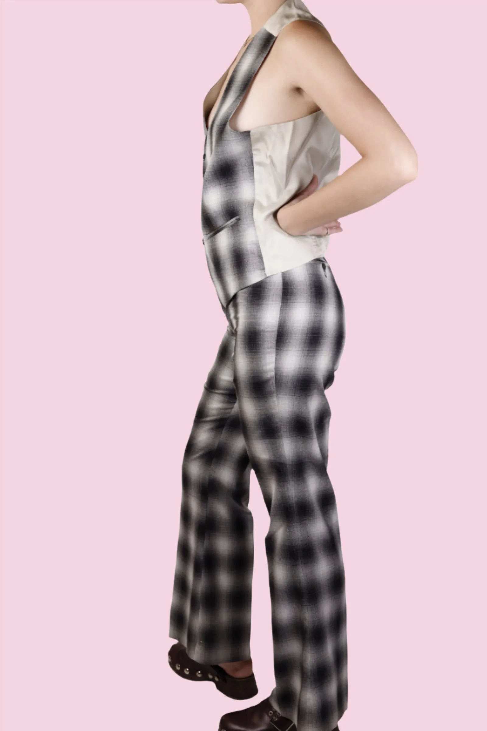 Black & White Illusion Plaid Vest & Pant Set 1970s