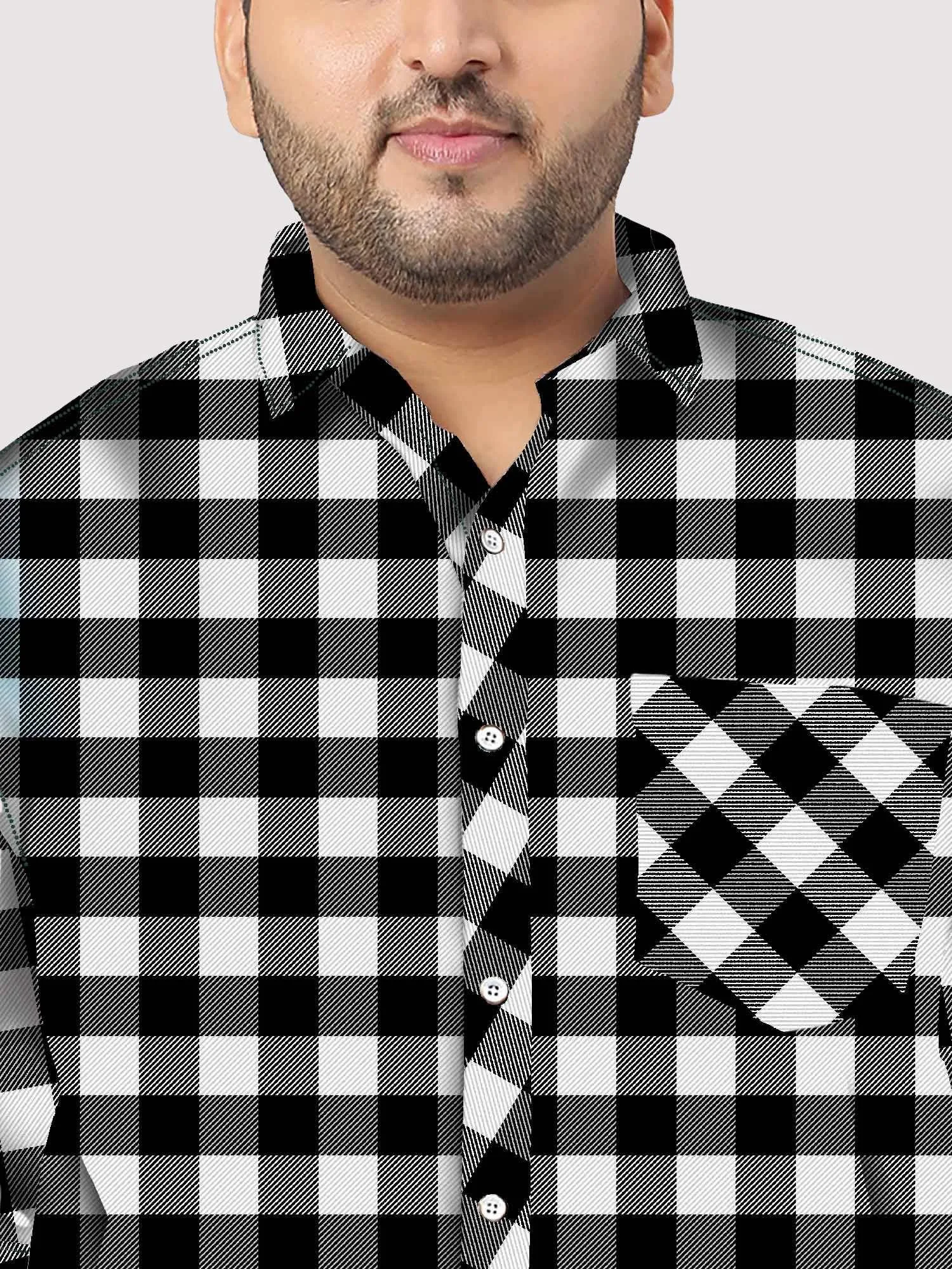 Black and White Checked Plus Size Full Shirt