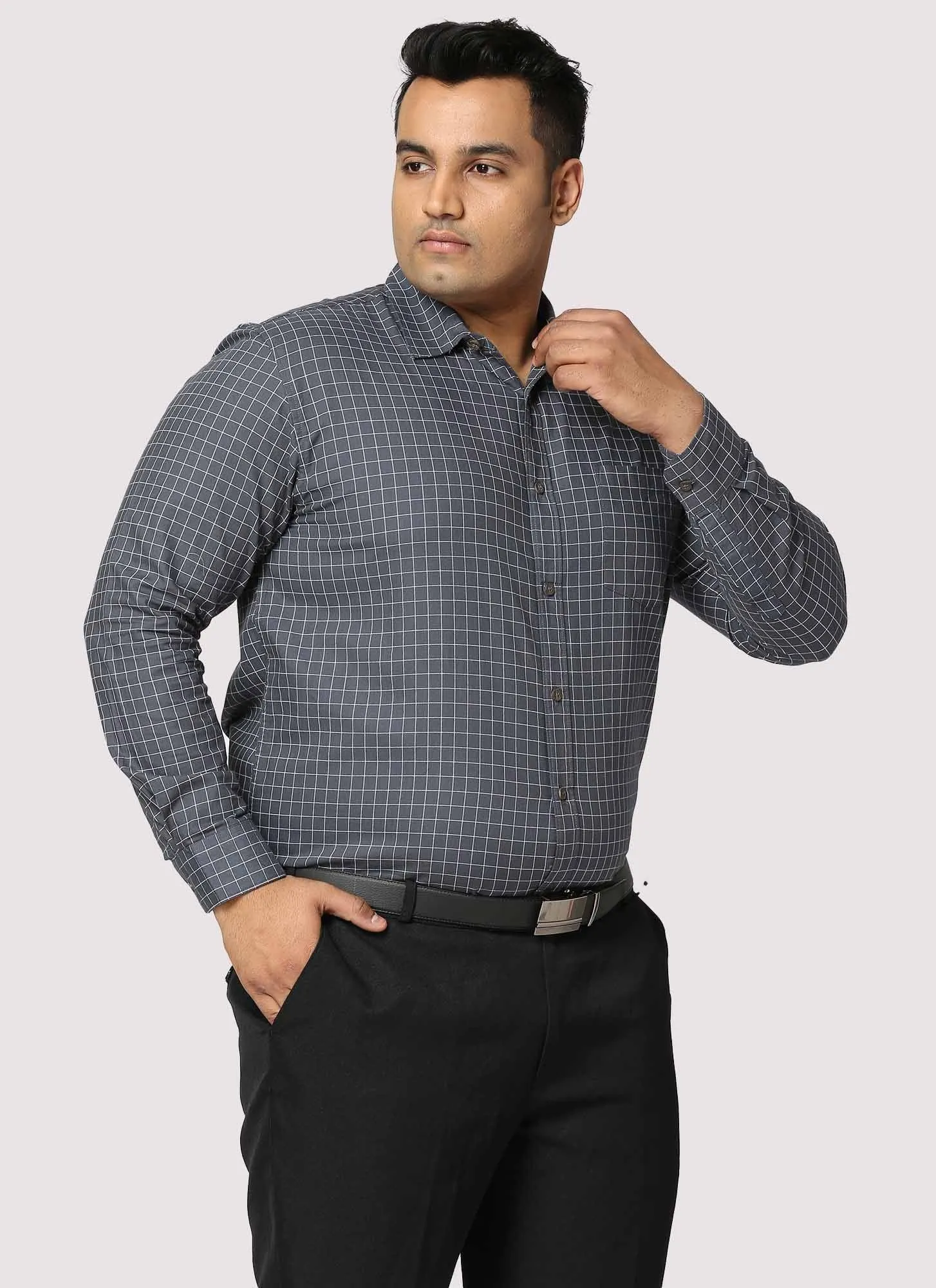 Black Checkered Full Shirt Men's Plus Size