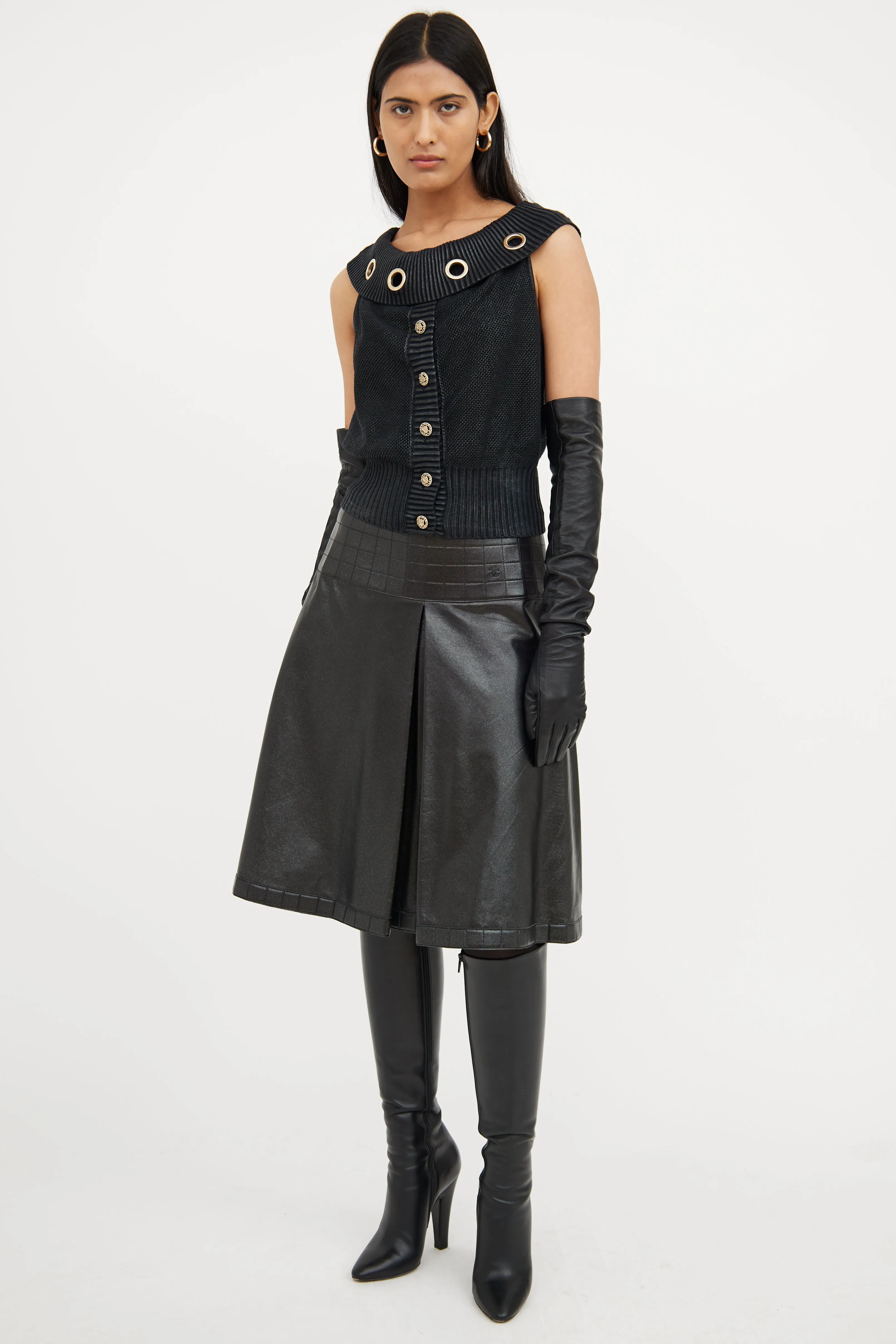 Black Flared Leather Skirt