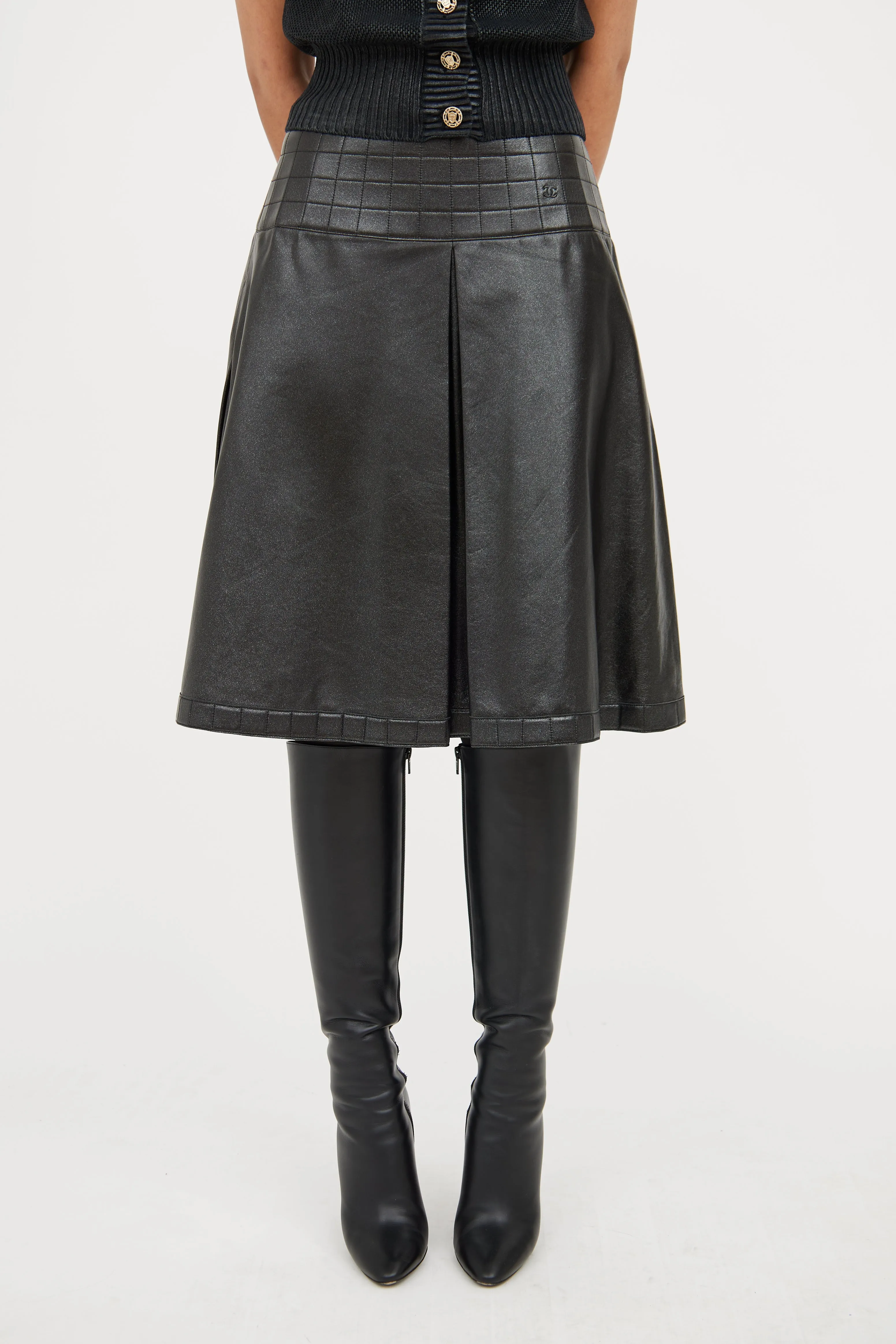 Black Flared Leather Skirt