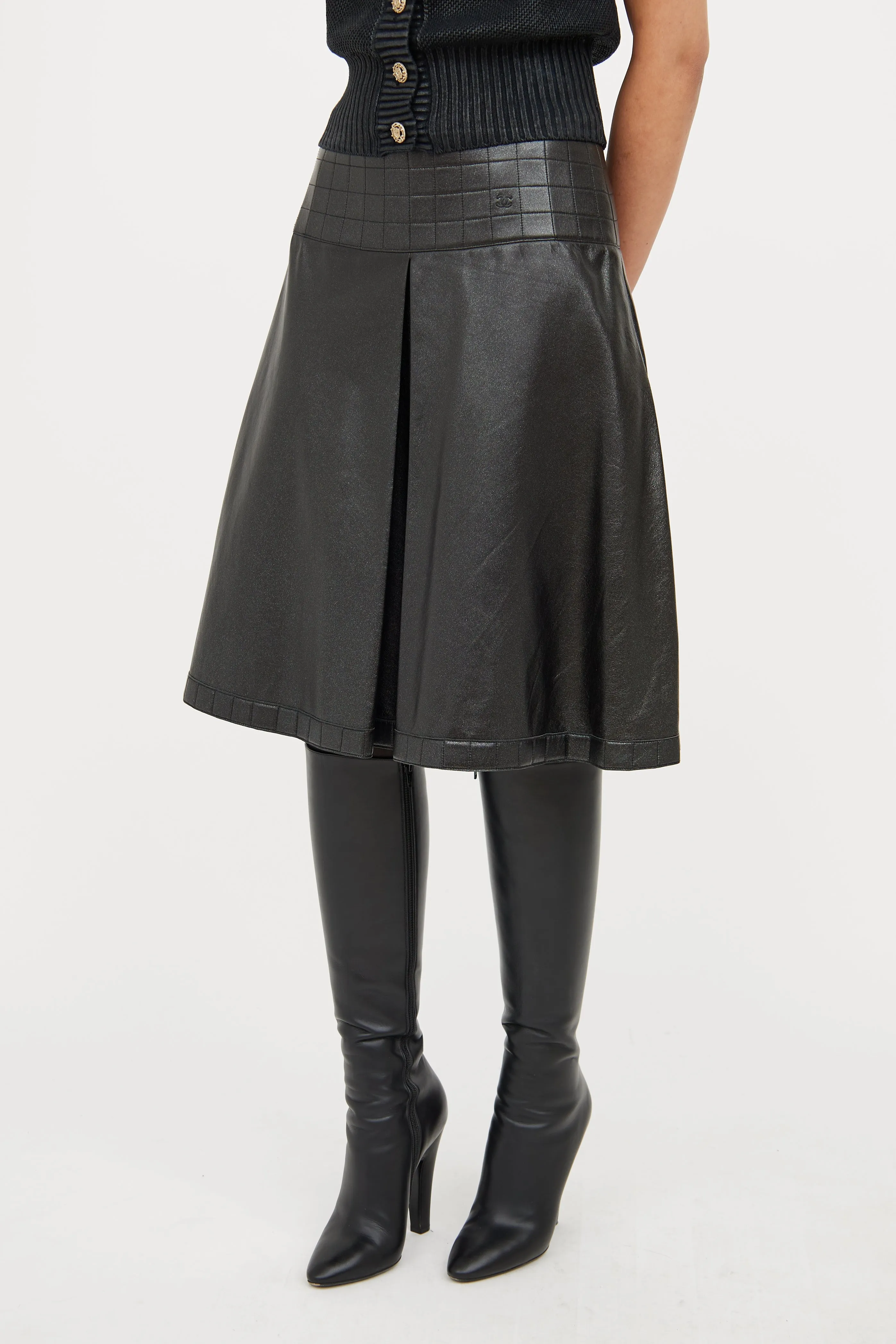 Black Flared Leather Skirt