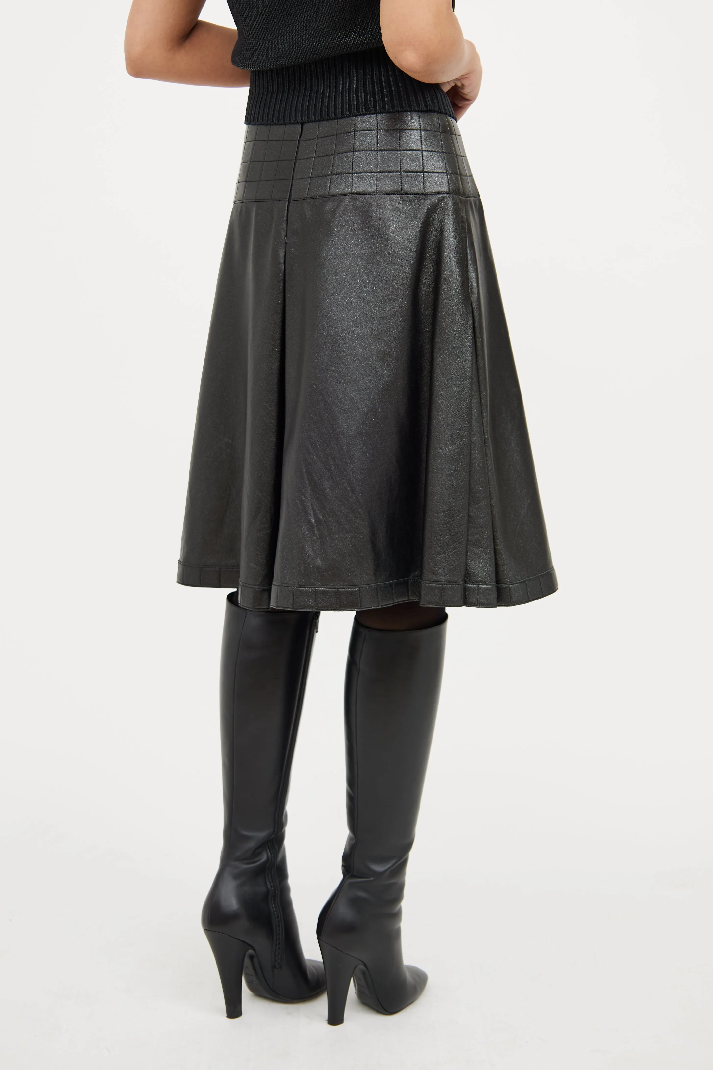 Black Flared Leather Skirt