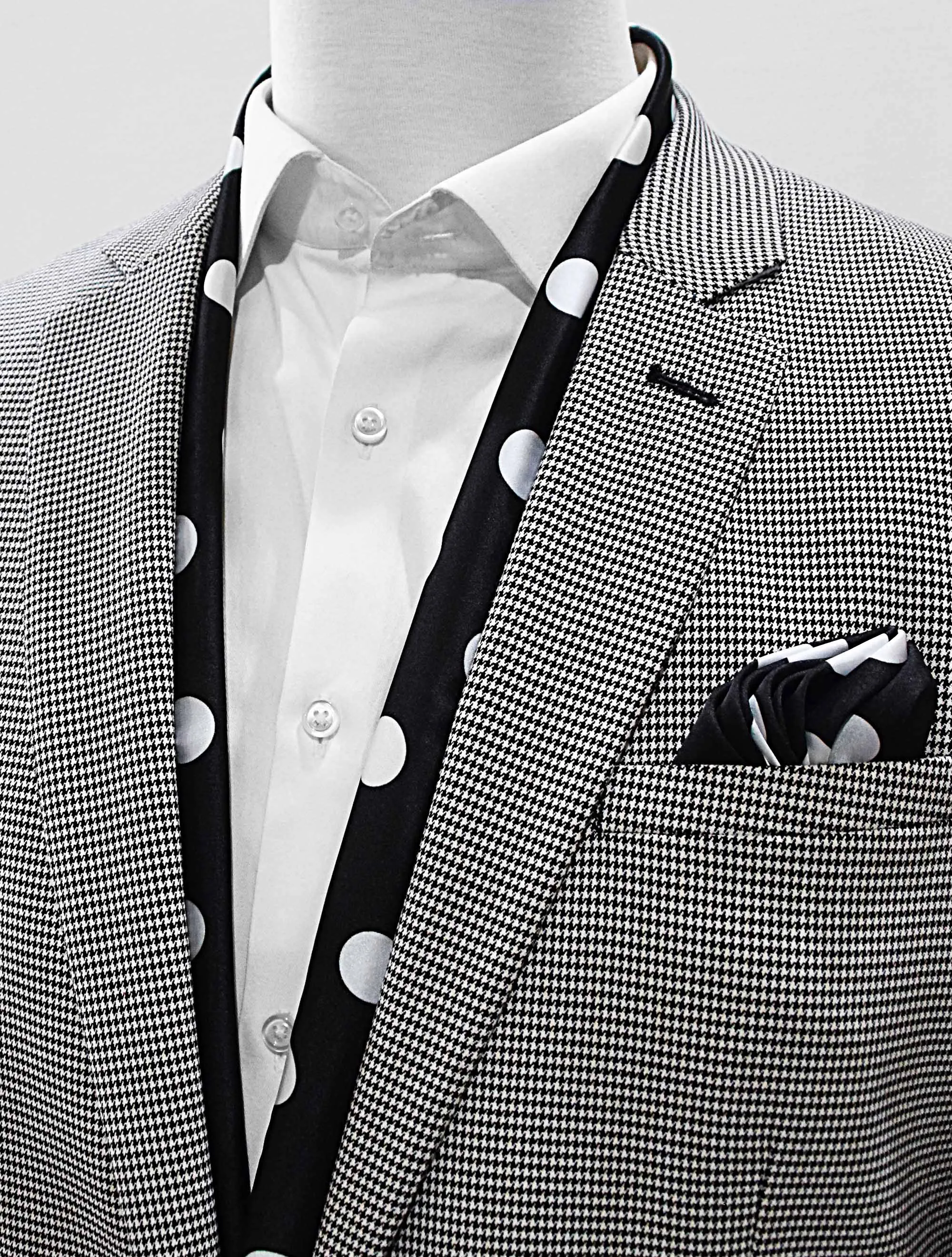 Black Midi Polka Dot Silk Scarf And Pocket Square Set