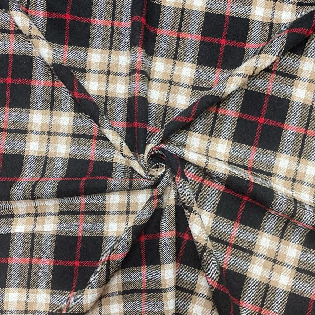 Black/Beige Checkered Brushed Cotton Fabric