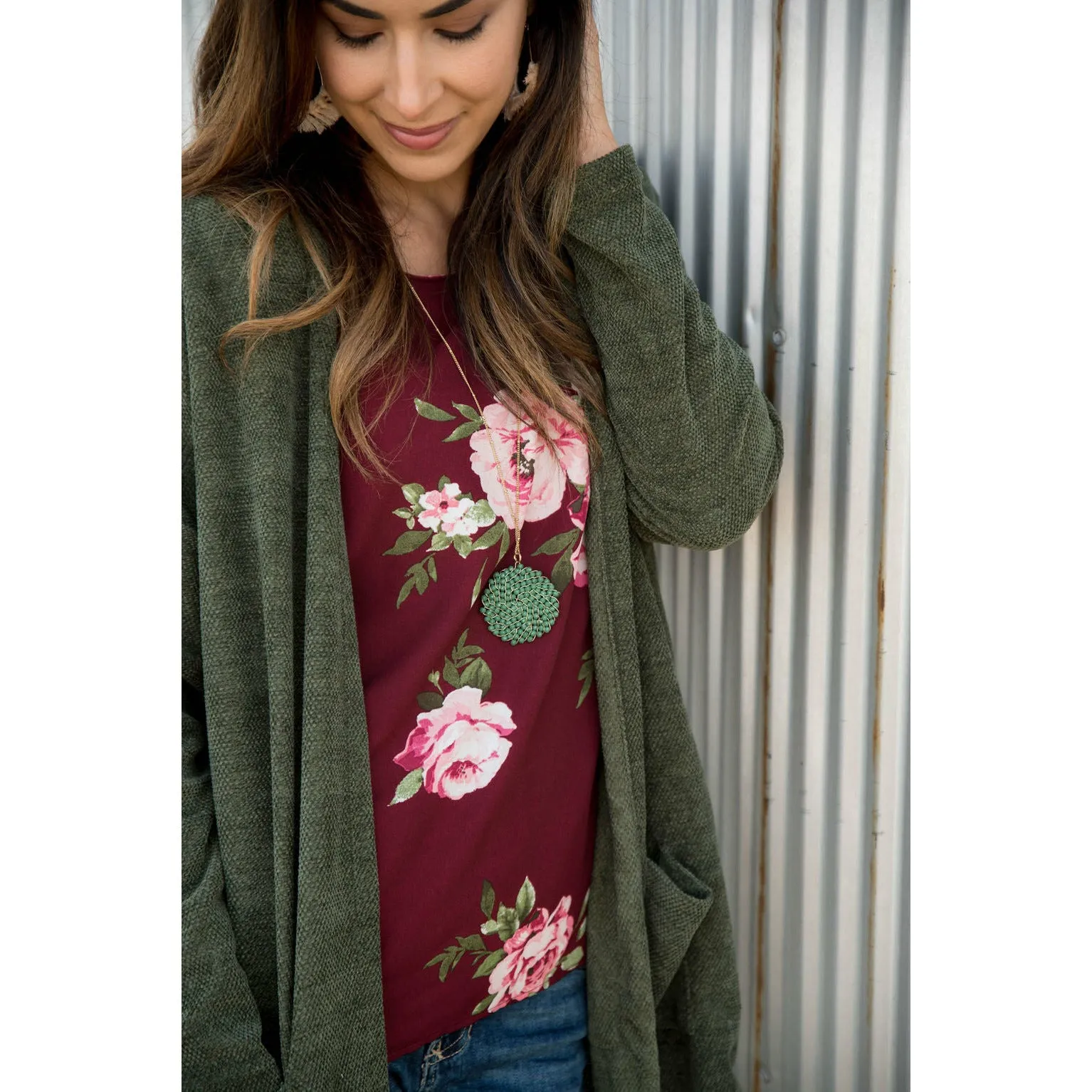 Burgundy Floral Flutter Blouse