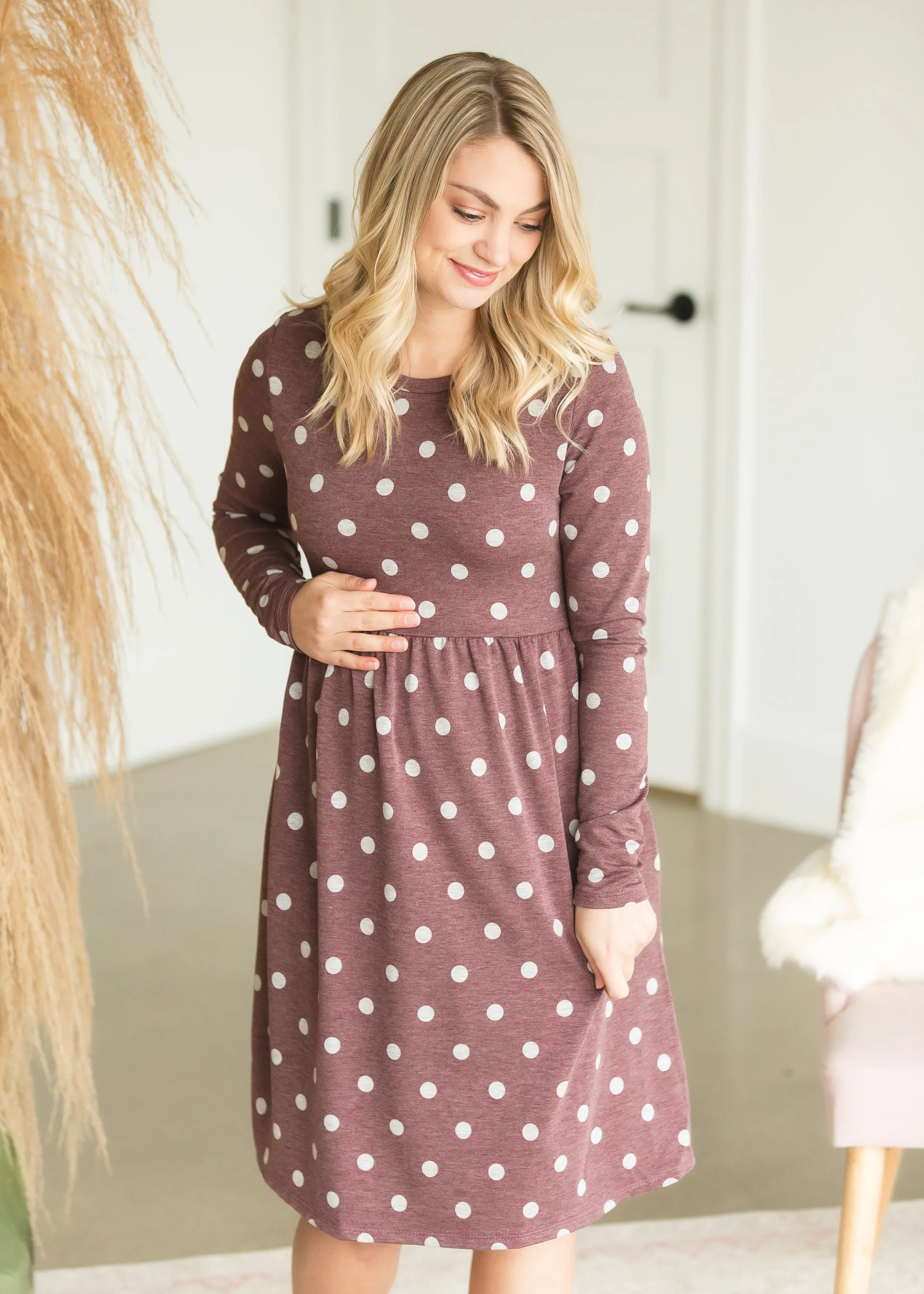 Burgundy Polka Dot Maternity Dress - FINAL SALE