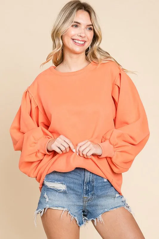 Burnt Orange Loose Fit Bubble Sweatshirts