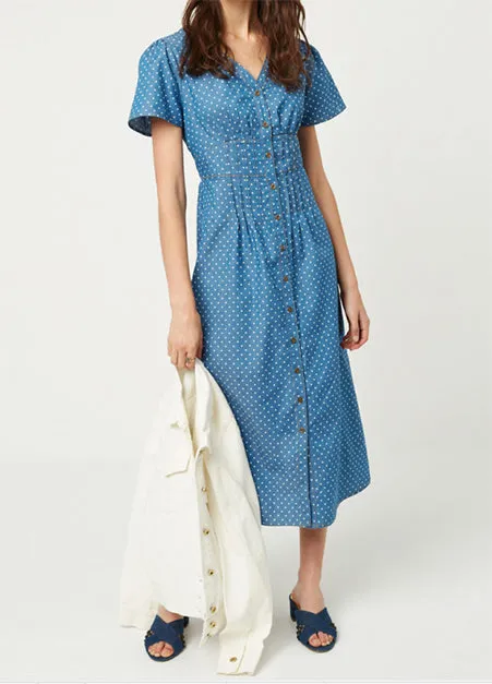 Button Front Polka Dot Midi Dress