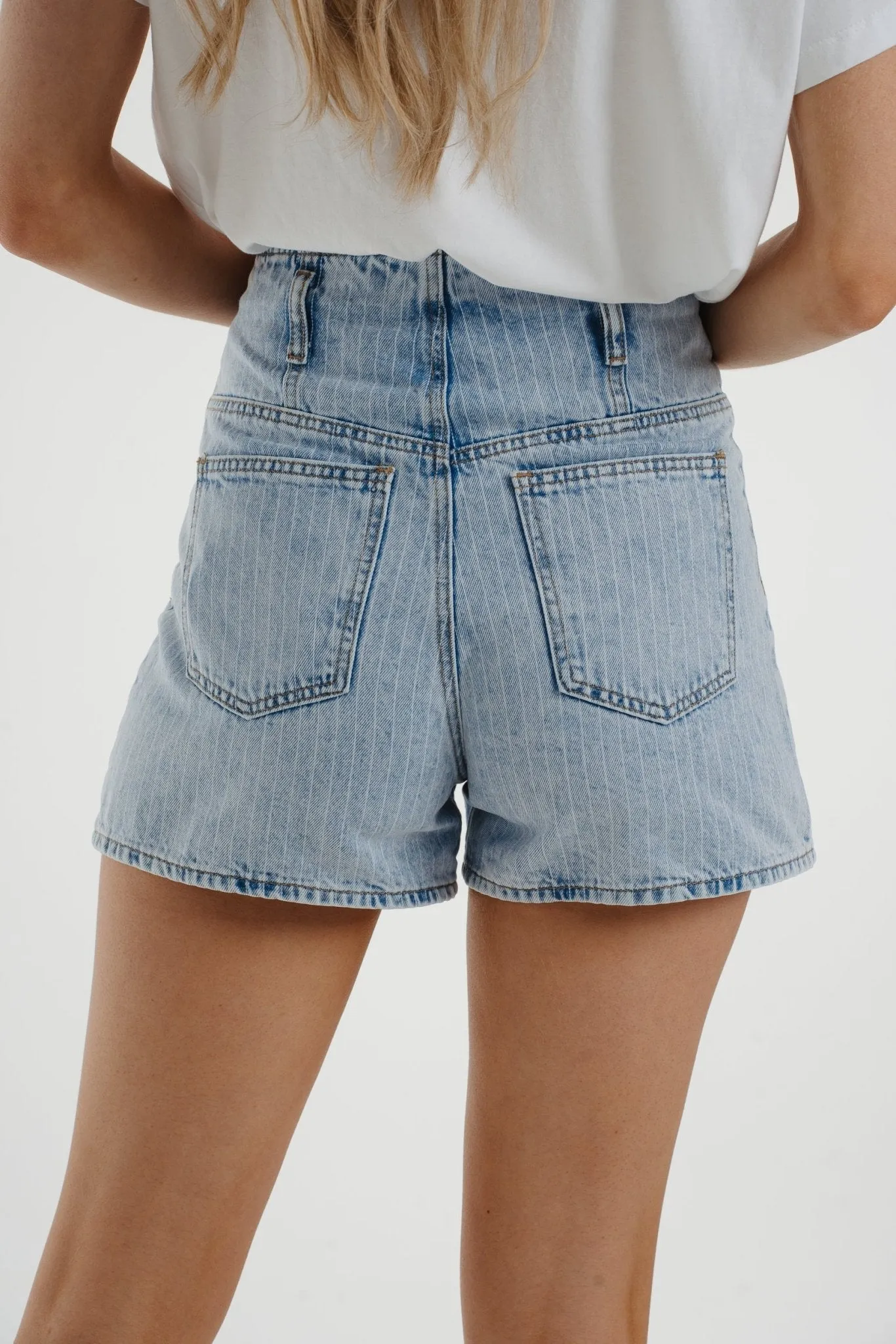 Cindy Pinstripe Shorts In Light Wash