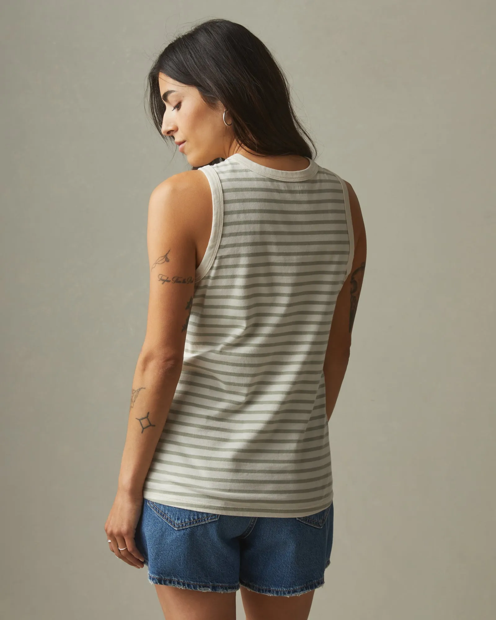 Classic Cotton Muscle Tank Striped - Turtledove Eucalyptus