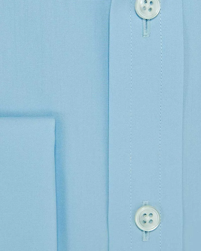 Classic Fit Plain Ice Blue Cotton Poplin Shirt with Classic Collar & Double Cuff