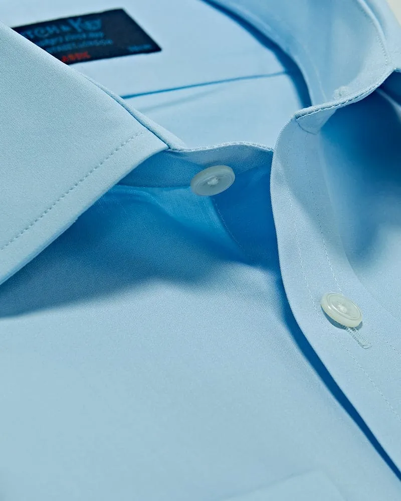 Classic Fit Plain Ice Blue Cotton Poplin Shirt with Classic Collar & Double Cuff