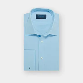 Classic Fit Plain Ice Blue Cotton Poplin Shirt with Classic Collar & Double Cuff