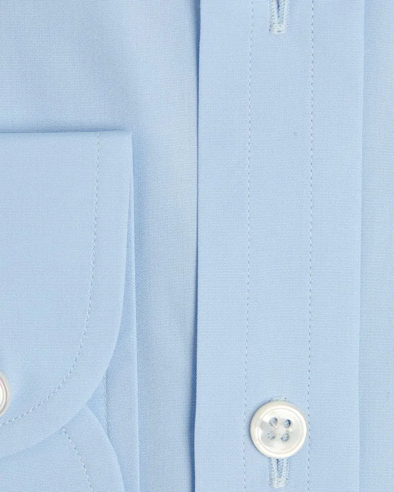 Classic Fit Plain Ice Blue Cotton Poplin Shirt with Classic Collar & Two Button Cuff