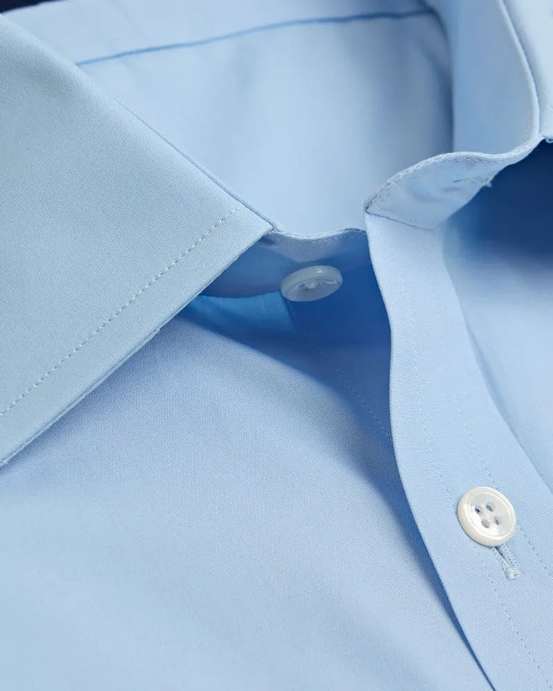 Classic Fit Plain Ice Blue Cotton Poplin Shirt with Classic Collar & Two Button Cuff