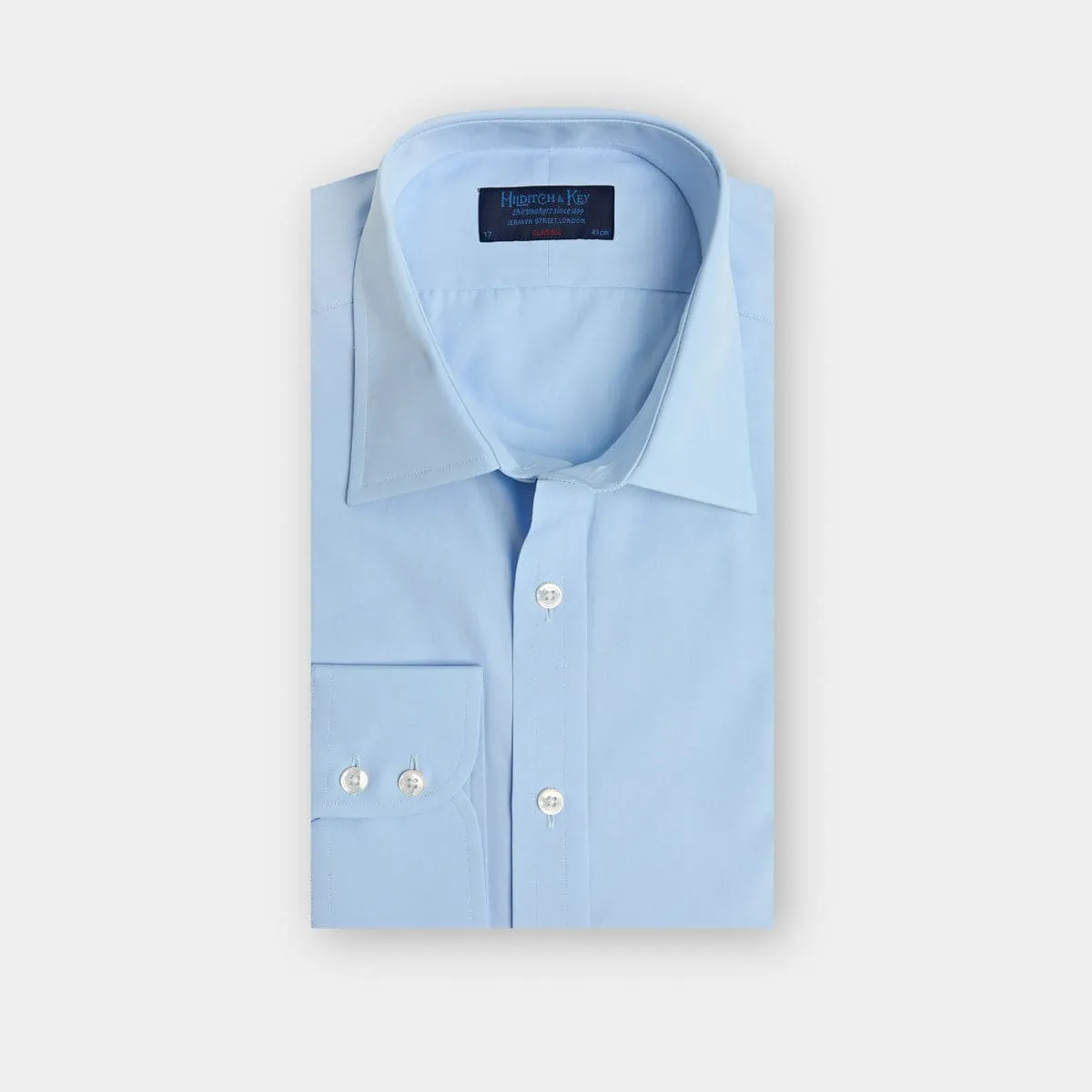 Classic Fit Plain Ice Blue Cotton Poplin Shirt with Classic Collar & Two Button Cuff