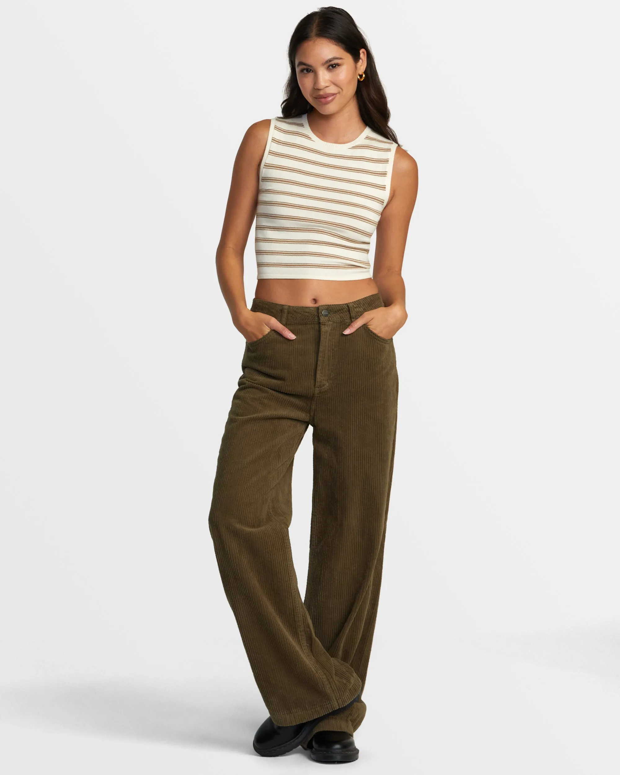 Coco Corduroy Wide Leg Pants - Dark Olive