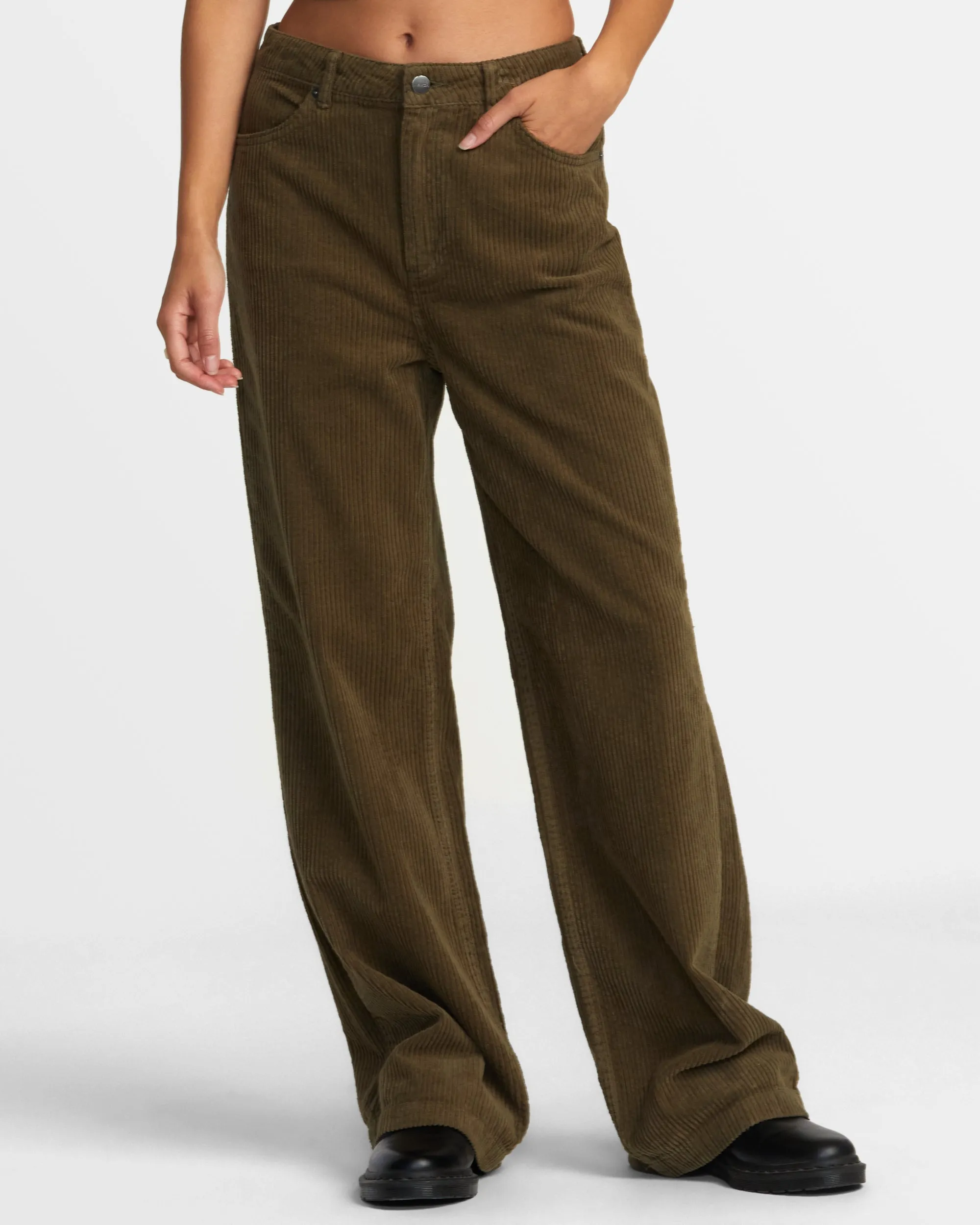 Coco Corduroy Wide Leg Pants - Dark Olive