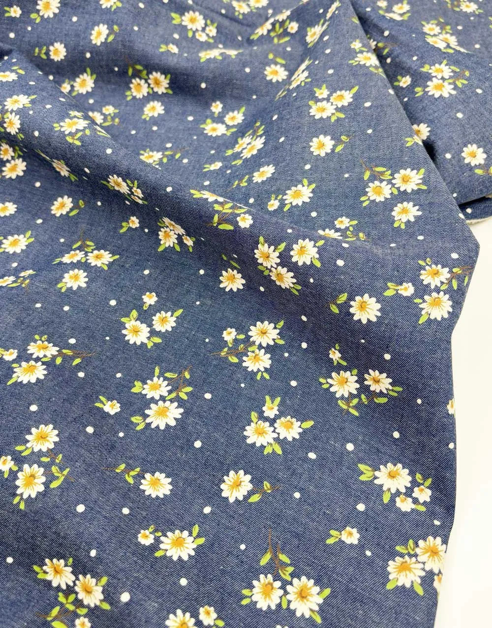 Daisy Printed Denim Chambray Fabric