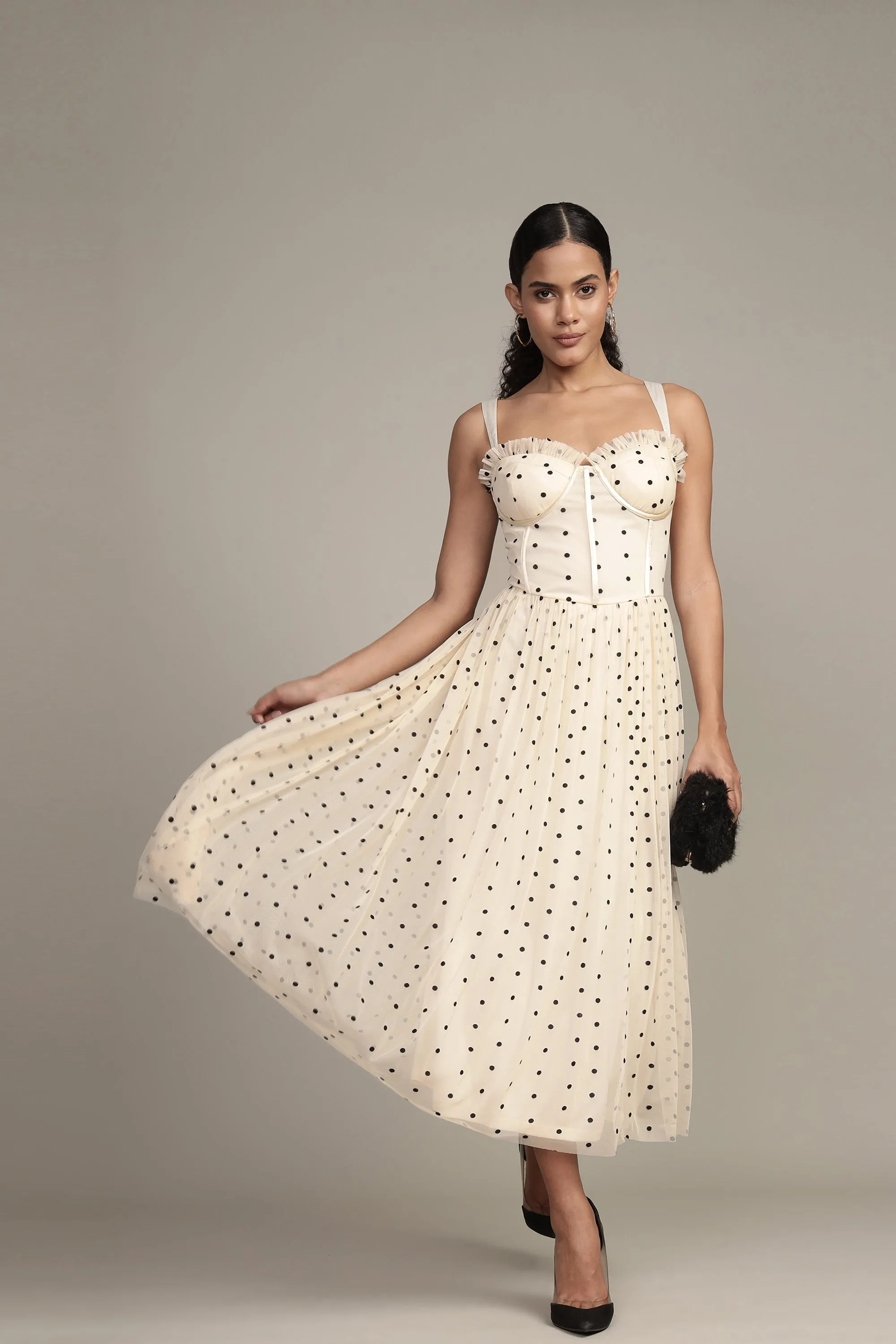 Dane Polka Dot Corset Midi Dress