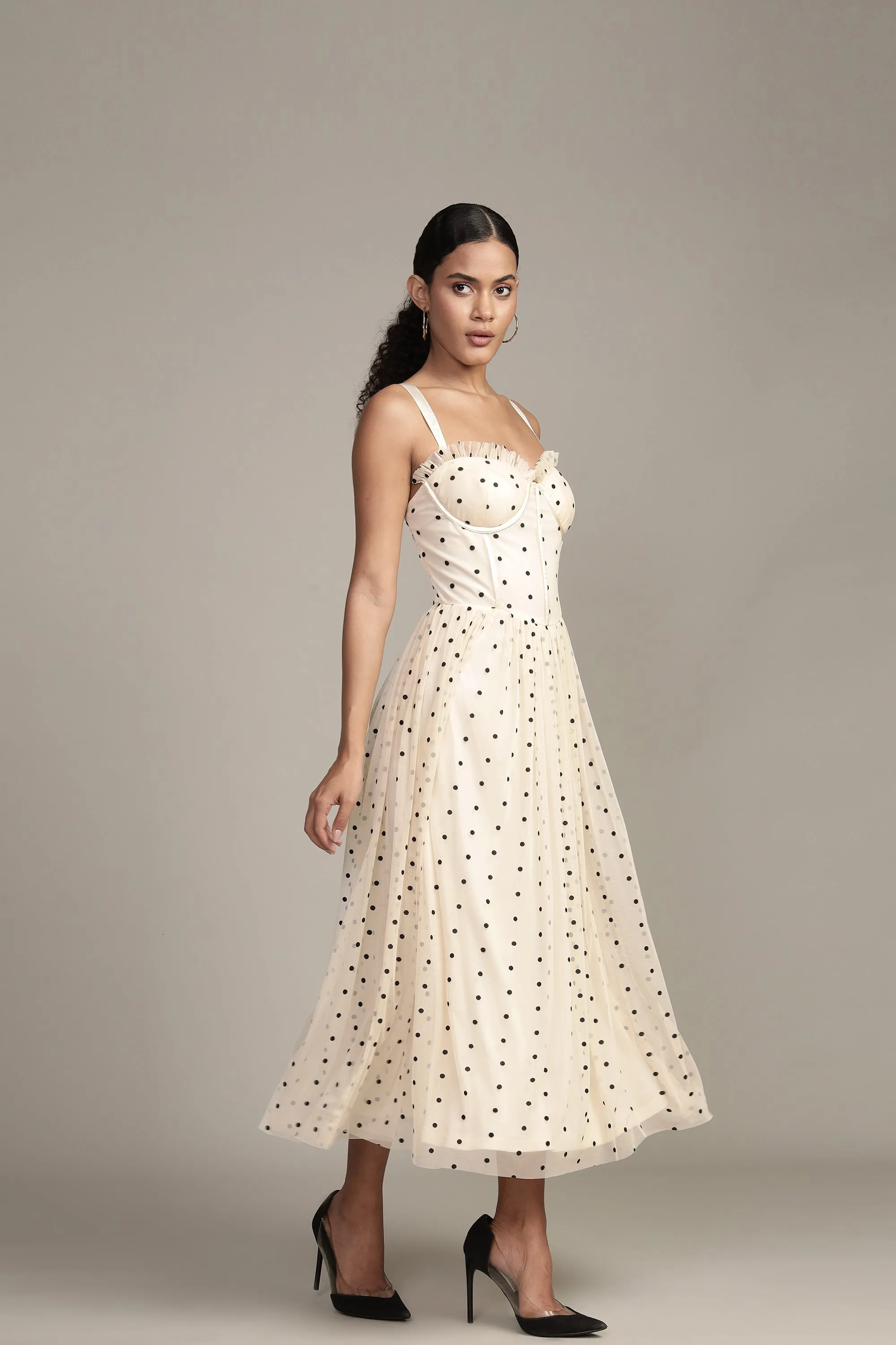 Dane Polka Dot Corset Midi Dress