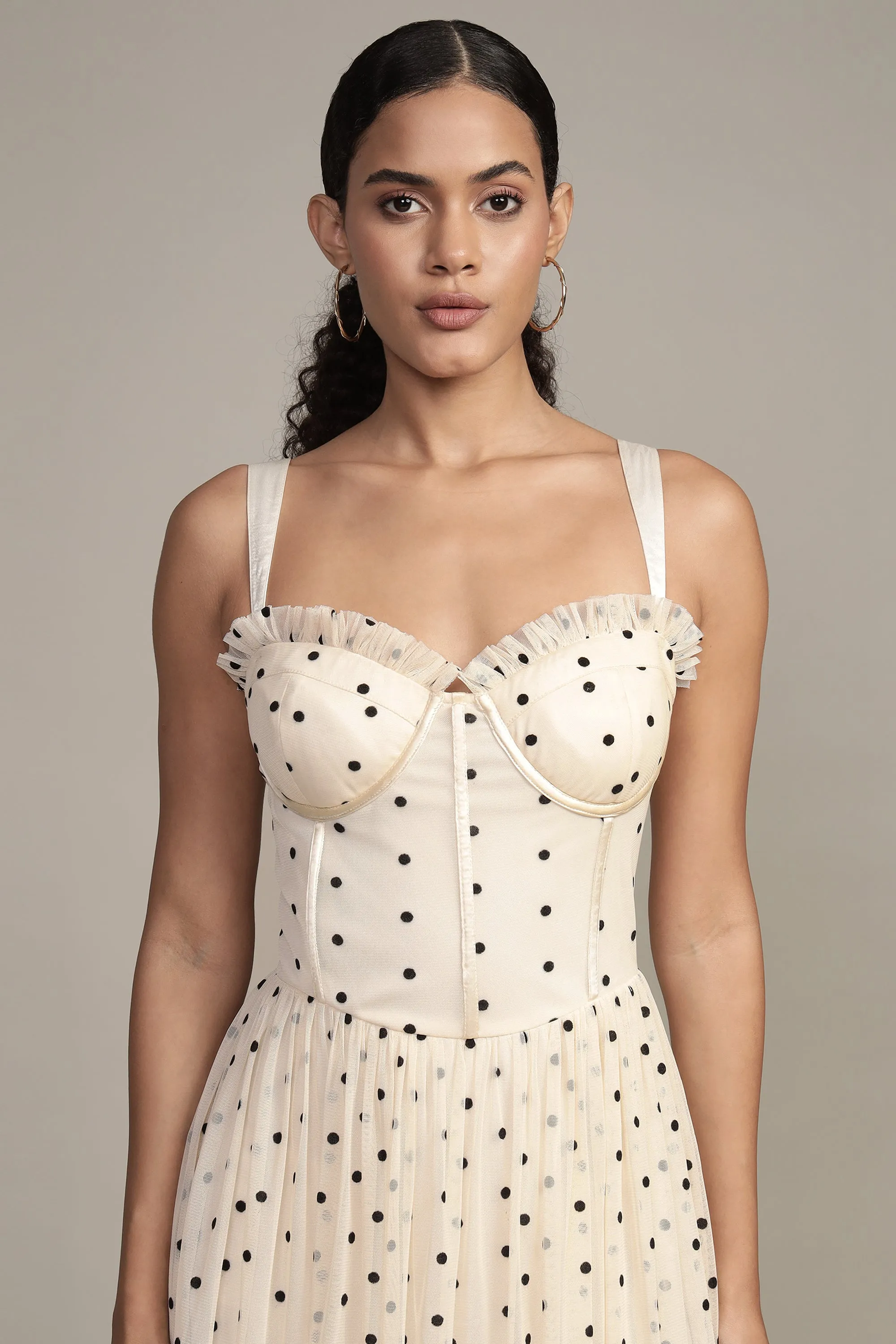 Dane Polka Dot Corset Midi Dress