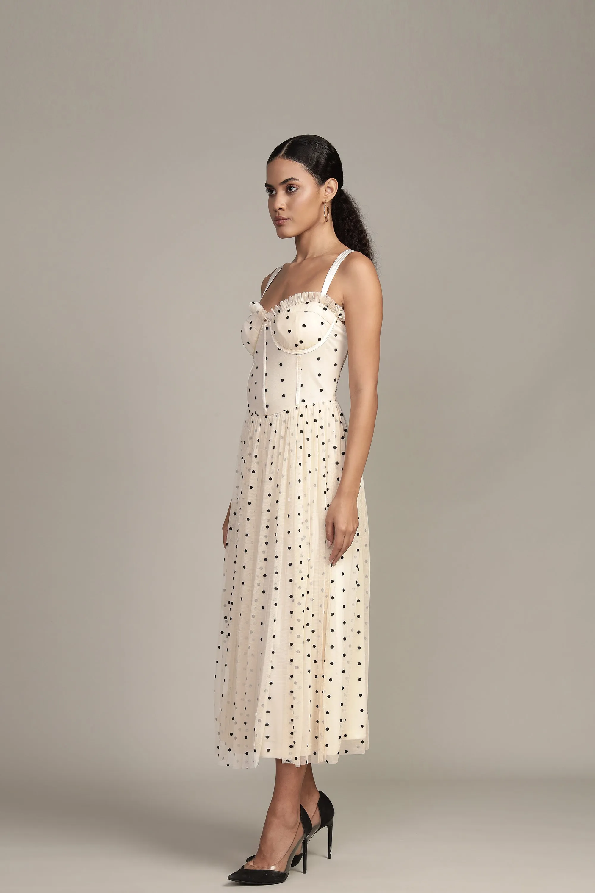 Dane Polka Dot Corset Midi Dress