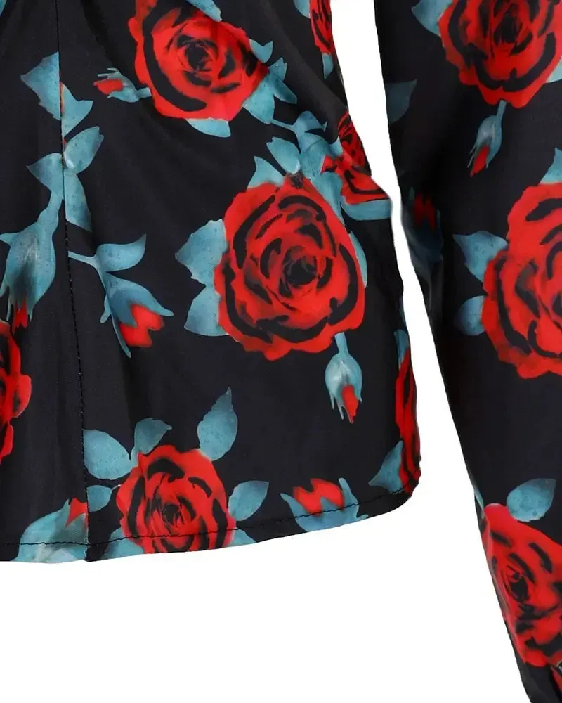 Deanwangkt - Floral Print Long Sleeve V-Neck Top