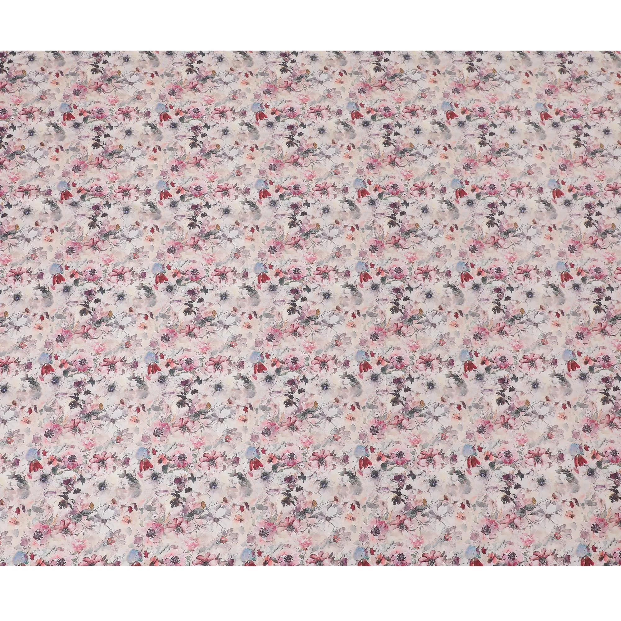 Delicate Blush with Floral Watercolor Cotton Satin Fabric, 110 cm Width-20073