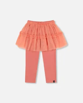 Deux Par Deux Leggings With Tulle Skirt - Terra Cotta