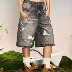 Dual Waist Denim Shorts