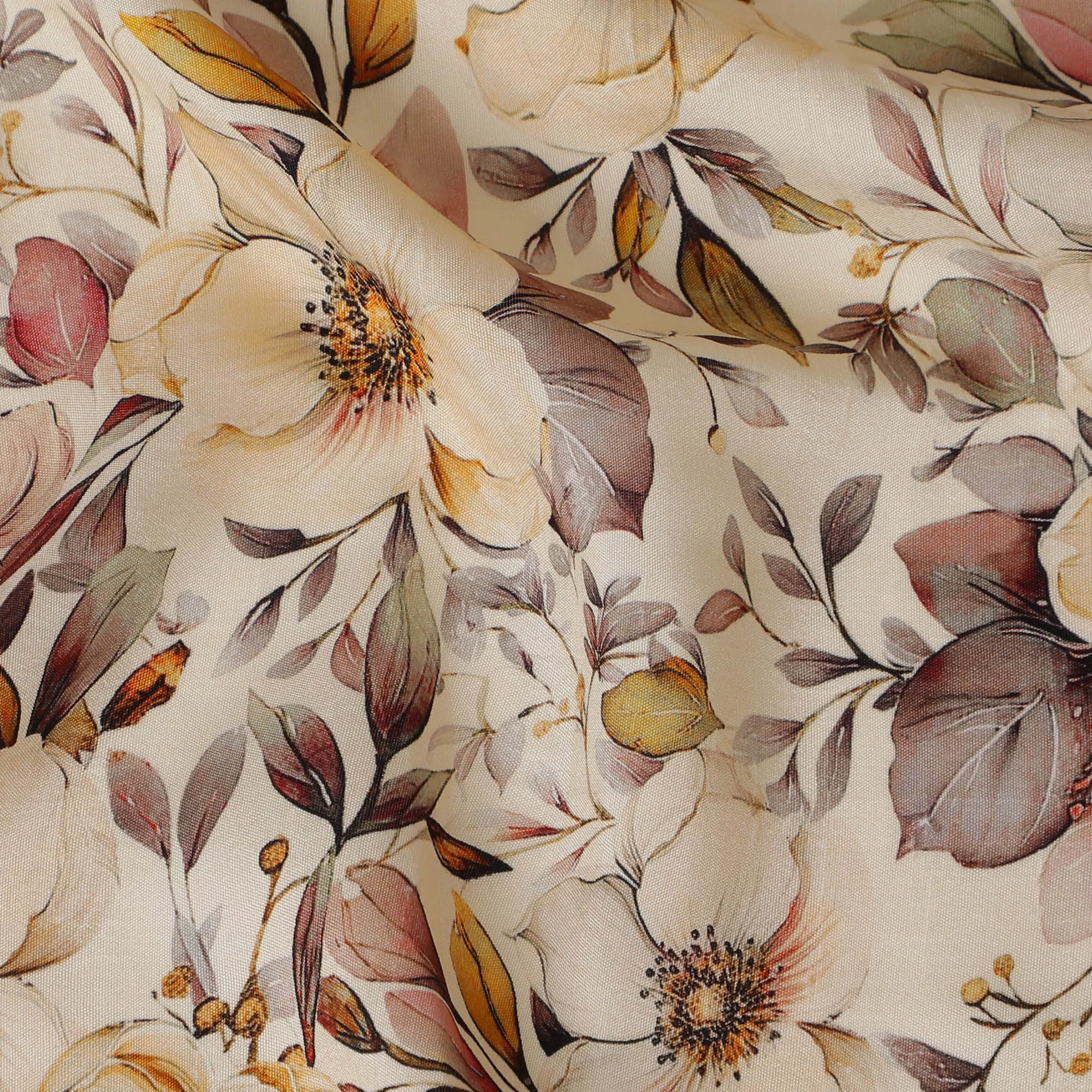 Elegant Autumn Floral Viscose Fabric - 110 cm Wide-D19407