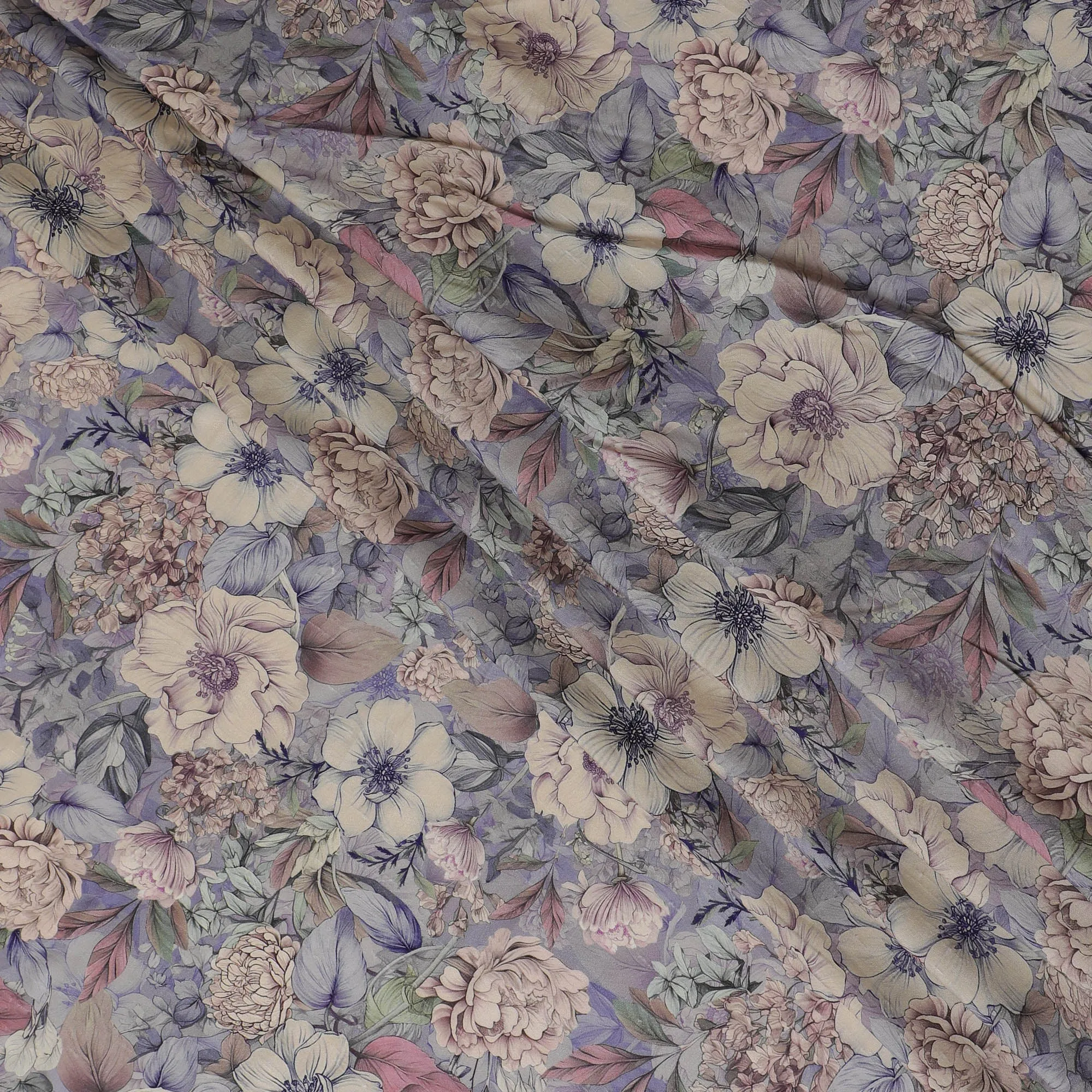 Elegant Lavender Floral Viscose Fabric - 110 cm Wide-D19408