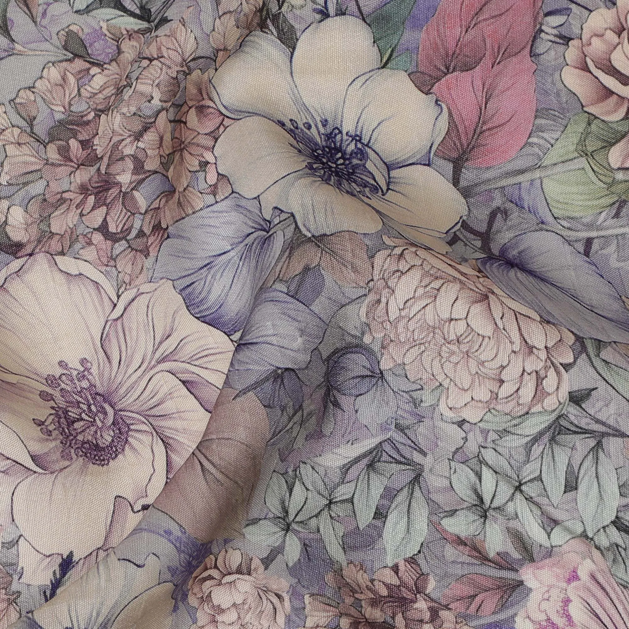 Elegant Lavender Floral Viscose Fabric - 110 cm Wide-D19408