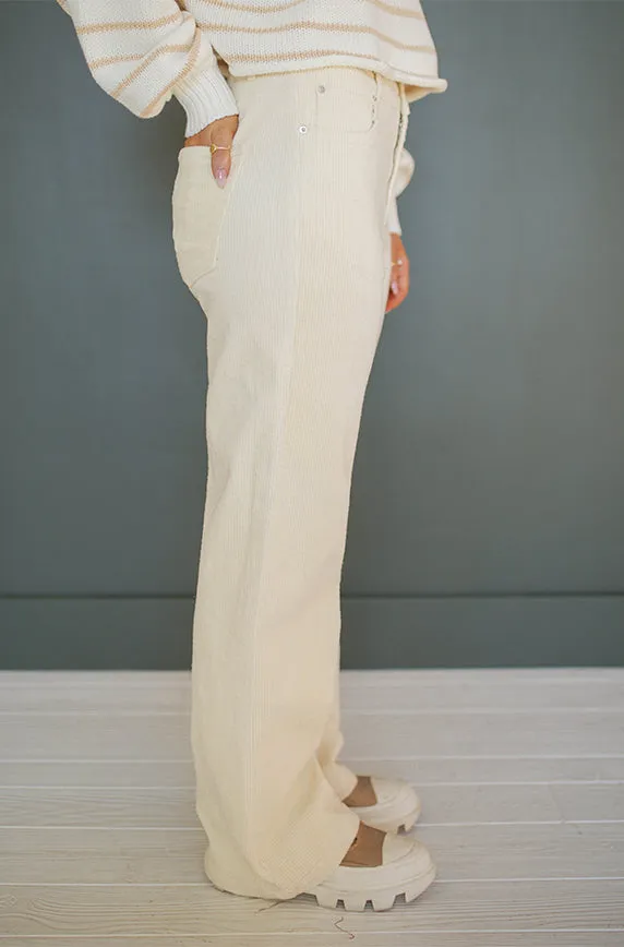 Elise Ivory Wide Leg Corduroy Pants- FINAL FEW - FINAL SALE