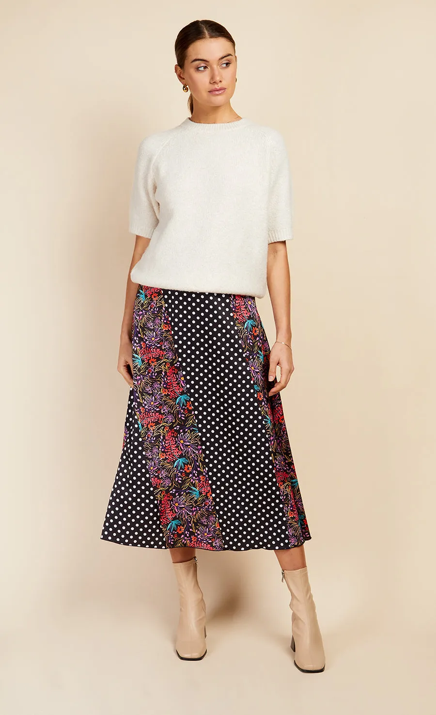 Floral And Spot Print Midi Skirt by Vogue Williams