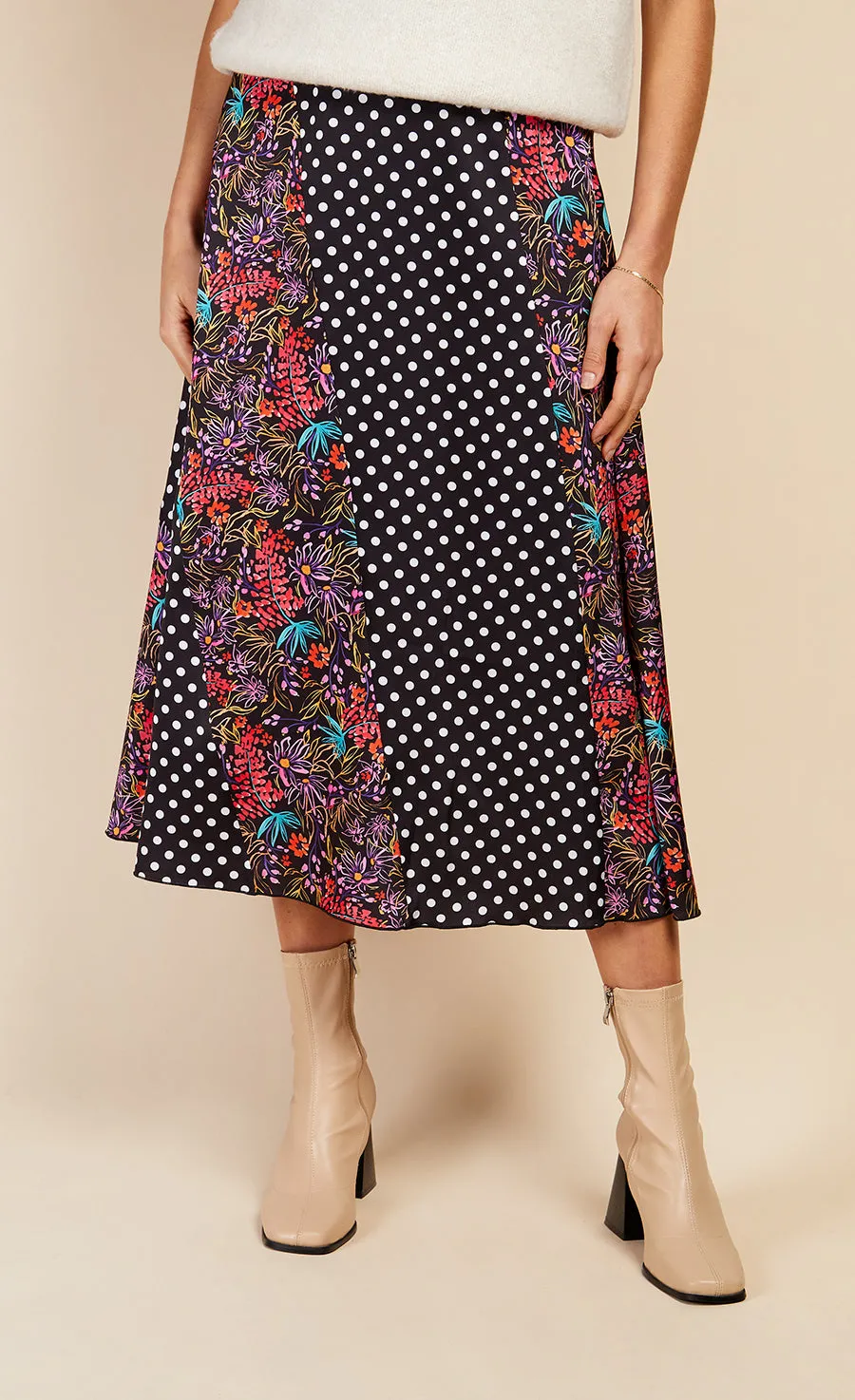 Floral And Spot Print Midi Skirt by Vogue Williams