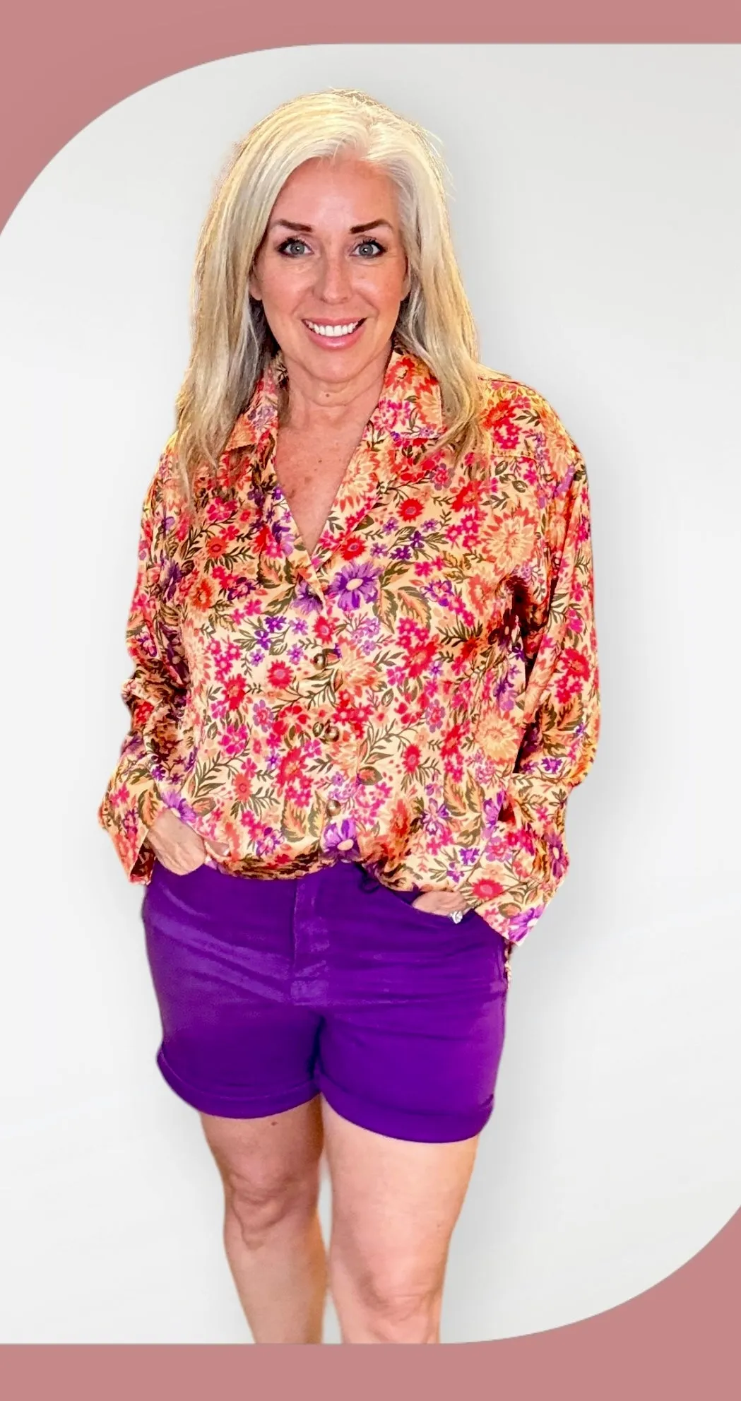 Floral Elegance Satin Bliss Blouse - Beige Multi