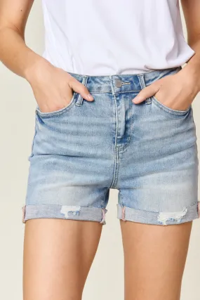 Full Size High Waist Rolled Denim Shorts