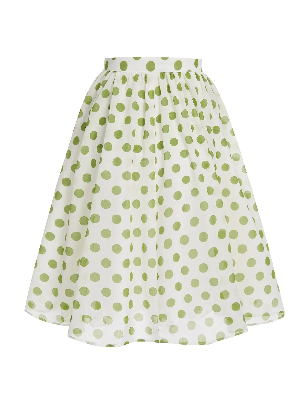 Green 1940s Schiffon Polka Dots Skirt