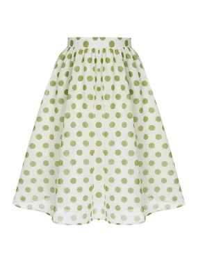 Green 1940s Schiffon Polka Dots Skirt