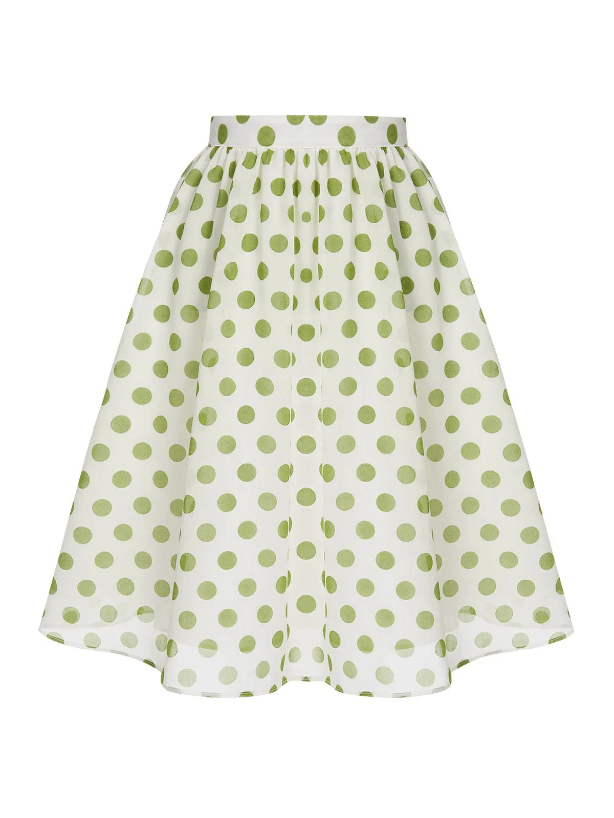 Green 1940s Schiffon Polka Dots Skirt